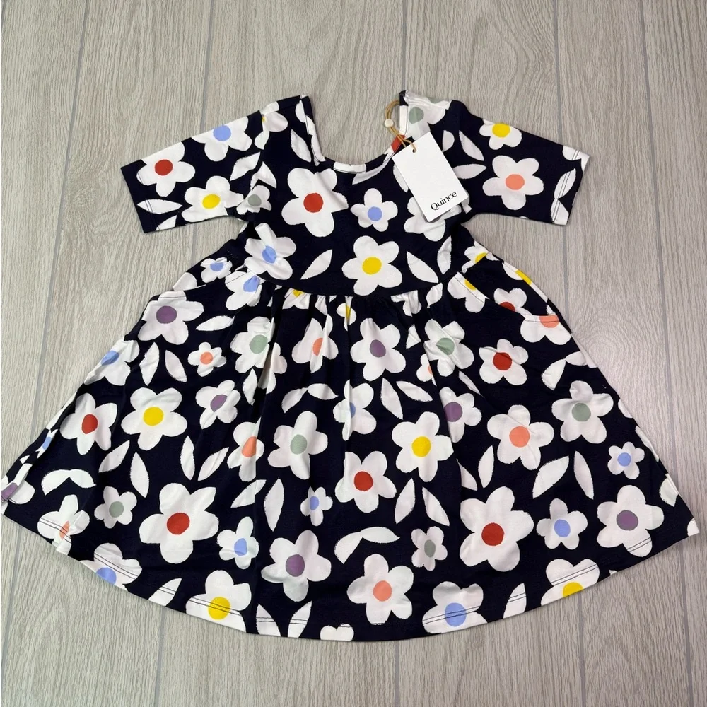 Quince Kids Floral‎ Dress - Navy and Multicolor